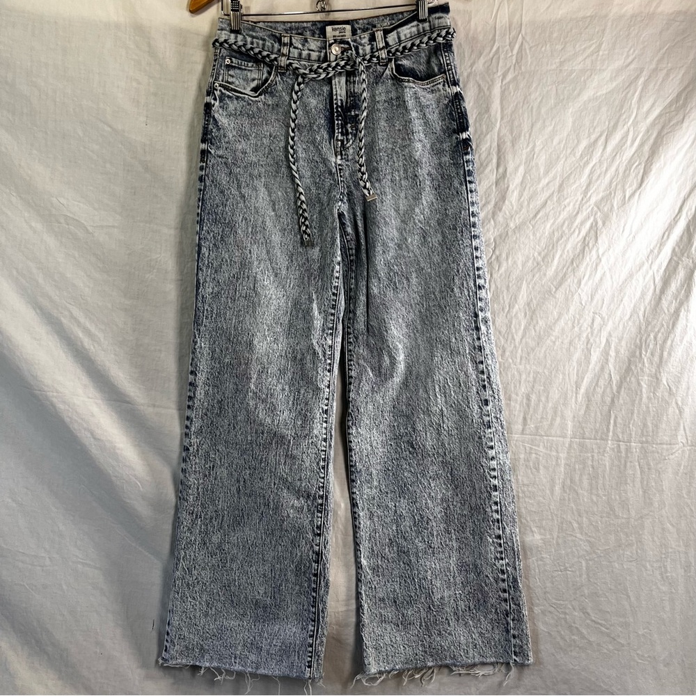 Kensie The Carla High Rise Wide Leg Jeans Retro Luxe Stretch Braided Belt 6 28